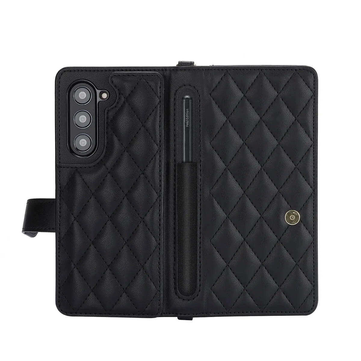Buy Luxury Grid Leather Wallet Case for Samsung Z Fold with S Pen Holder & Crossbody Strap, SADIE at Caseles-Samsung Galaxy Z Fold 7, Black