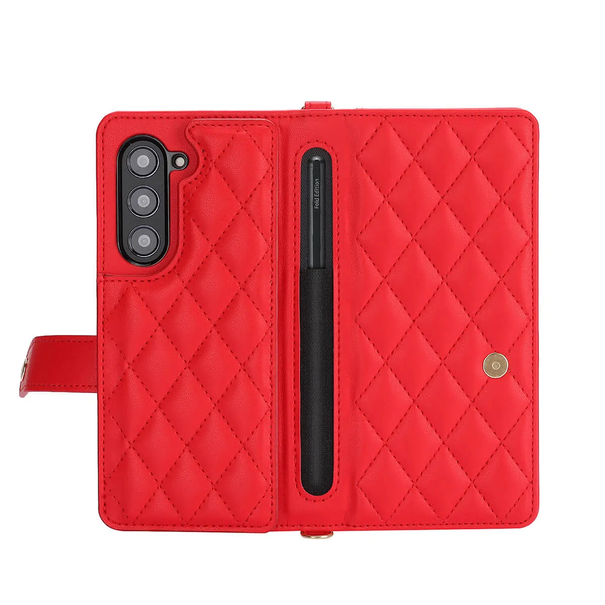 Buy Luxury Grid Leather Wallet Case for Samsung Z Fold with S Pen Holder & Crossbody Strap, SADIE at Caseles-Samsung Galaxy Z Fold 7, Black