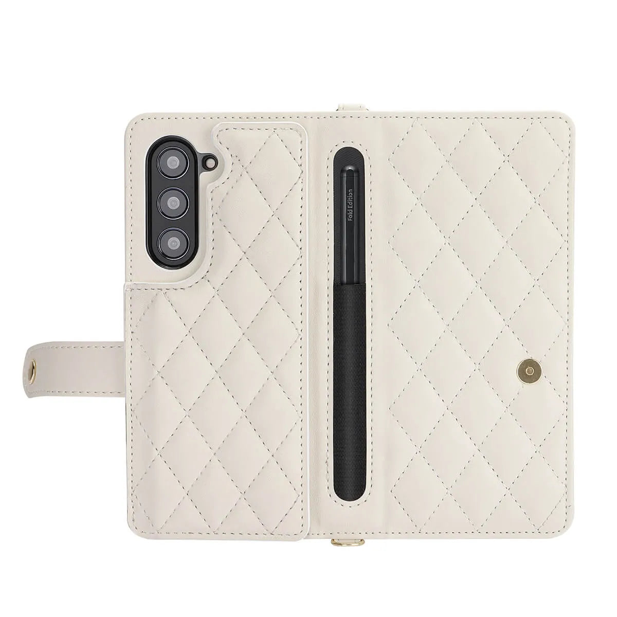 Buy Luxury Grid Leather Wallet Case for Samsung Z Fold with S Pen Holder & Crossbody Strap, SADIE at Caseles-Samsung Galaxy Z Fold 7, Black