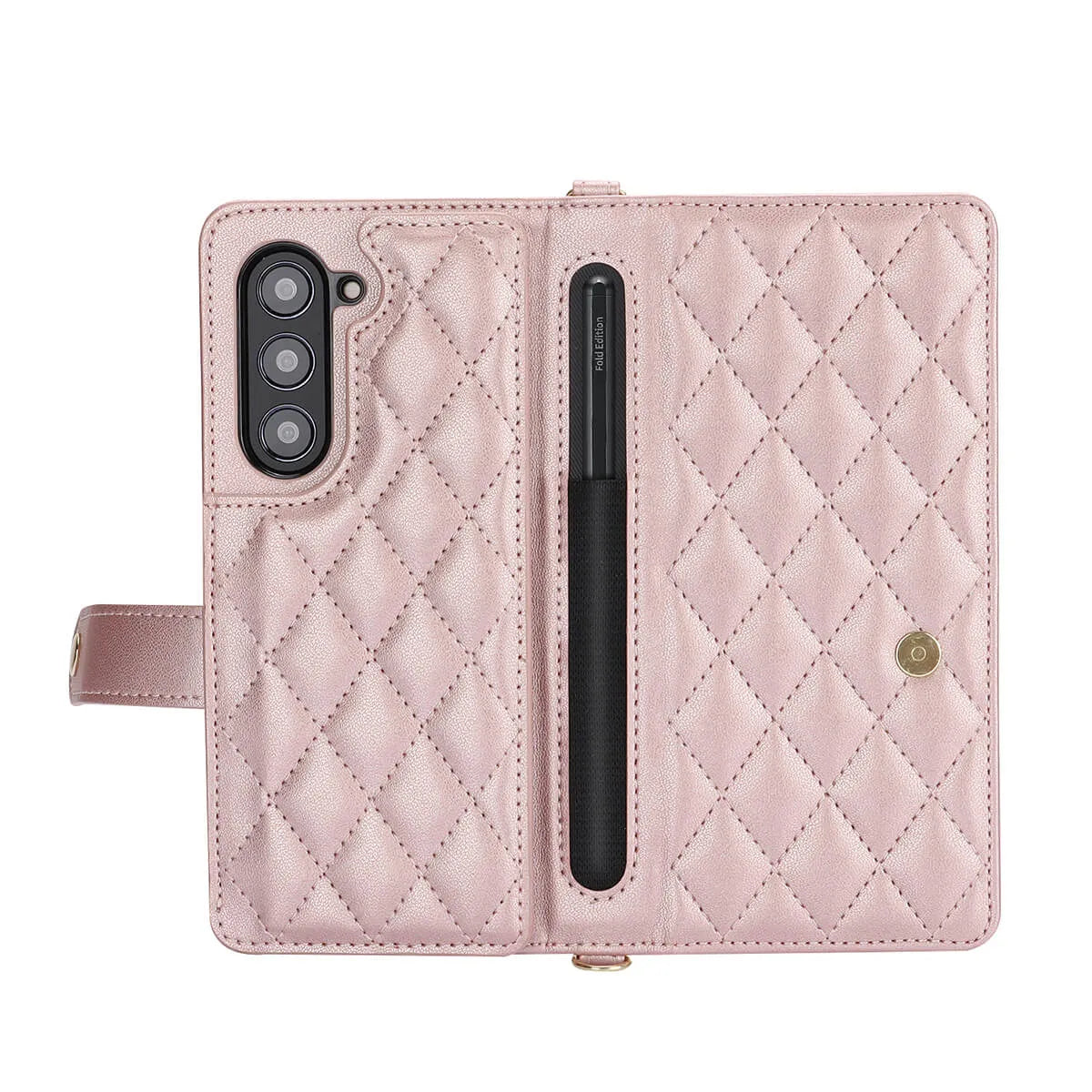 Buy Luxury Grid Leather Wallet Case for Samsung Z Fold with S Pen Holder & Crossbody Strap, SADIE at Caseles-Samsung Galaxy Z Fold 7, Black
