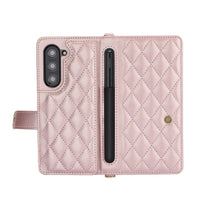 Buy Luxury Grid Leather Wallet Case for Samsung Z Fold with S Pen Holder & Crossbody Strap, SADIE at Caseles-Samsung Galaxy Z Fold 7, Black