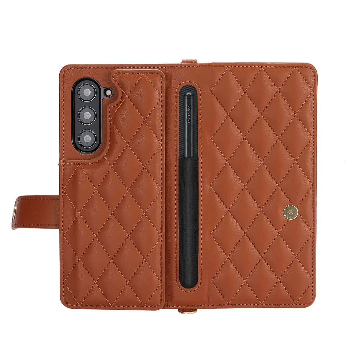 Buy Luxury Grid Leather Wallet Case for Samsung Z Fold with S Pen Holder & Crossbody Strap, SADIE at Caseles-Samsung Galaxy Z Fold 7, Black