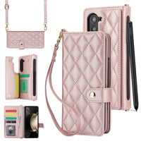 Buy Luxury Grid Leather Wallet Case for Samsung Z Fold with S Pen Holder & Crossbody Strap, SADIE at Caseles-Samsung Galaxy Z Fold 7, Pink