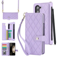 Buy Luxury Grid Leather Wallet Case for Samsung Z Fold with S Pen Holder & Crossbody Strap, SADIE at Caseles-Samsung Galaxy Z Fold 7, Purple