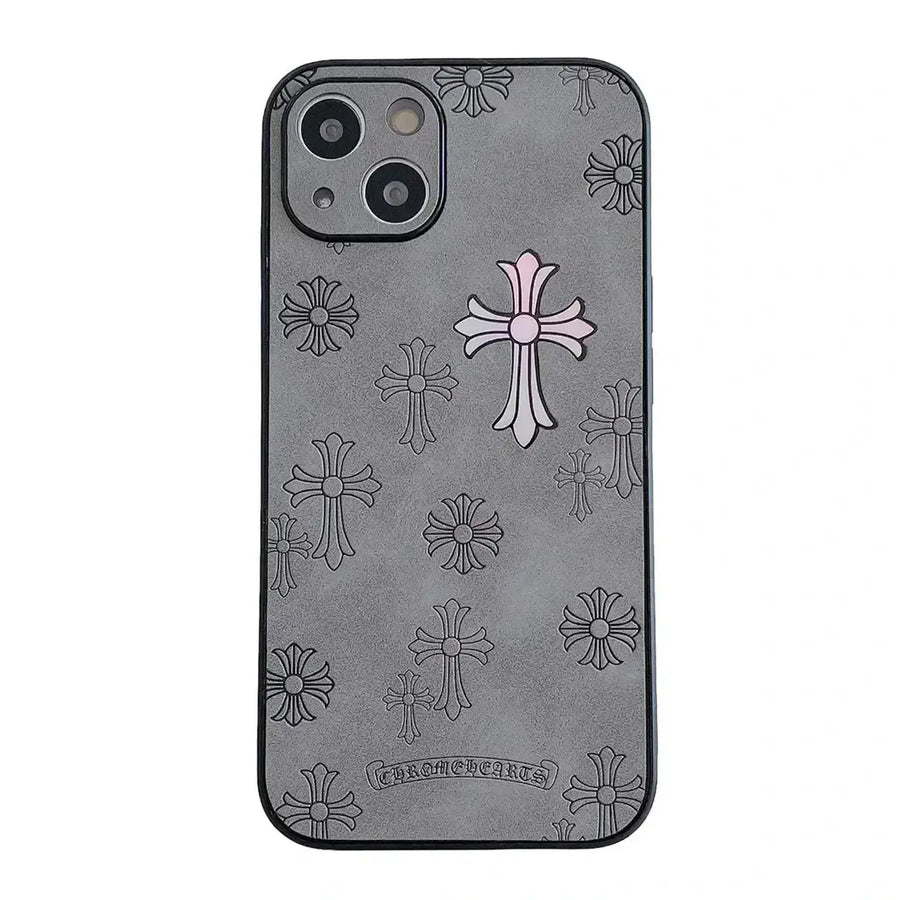 Buy Laser Chrome Hearts Pattern, Thickened Anti-fall Phone Case - SAMUEL at Caseles-iPhone 17 Pro Max, Gray