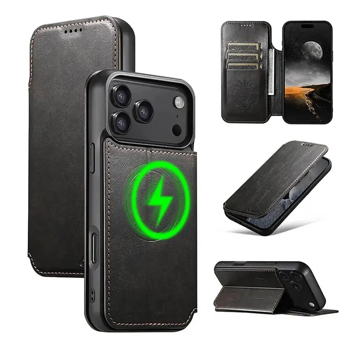 Buy Classic Wallet Phone Case, Support MagSafe Wireless Charging, Magnetic Flip, Premium Leather - SHAKAR at Caseles-iPhone 17 Pro Max, Shakar-Black