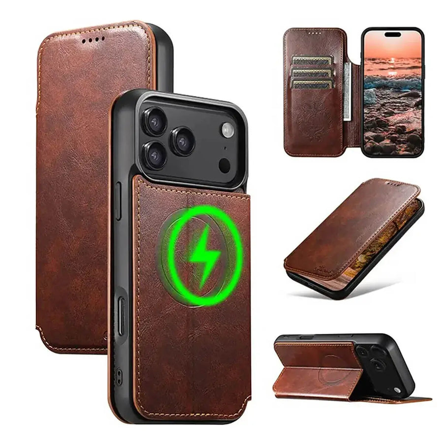 Buy Classic Wallet Phone Case, Support MagSafe Wireless Charging, Magnetic Flip, Premium Leather - SHAKAR at Caseles-iPhone 17 Pro Max, Shakar-Brown