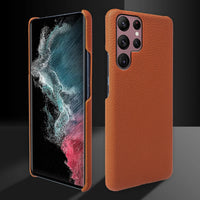 Buy Genuine Leather Samsung Galaxy Case, Shockproof Slim Protective Grain Leather Cover - Silas at Caseles-Galaxy S25 Ultra, Bronze
