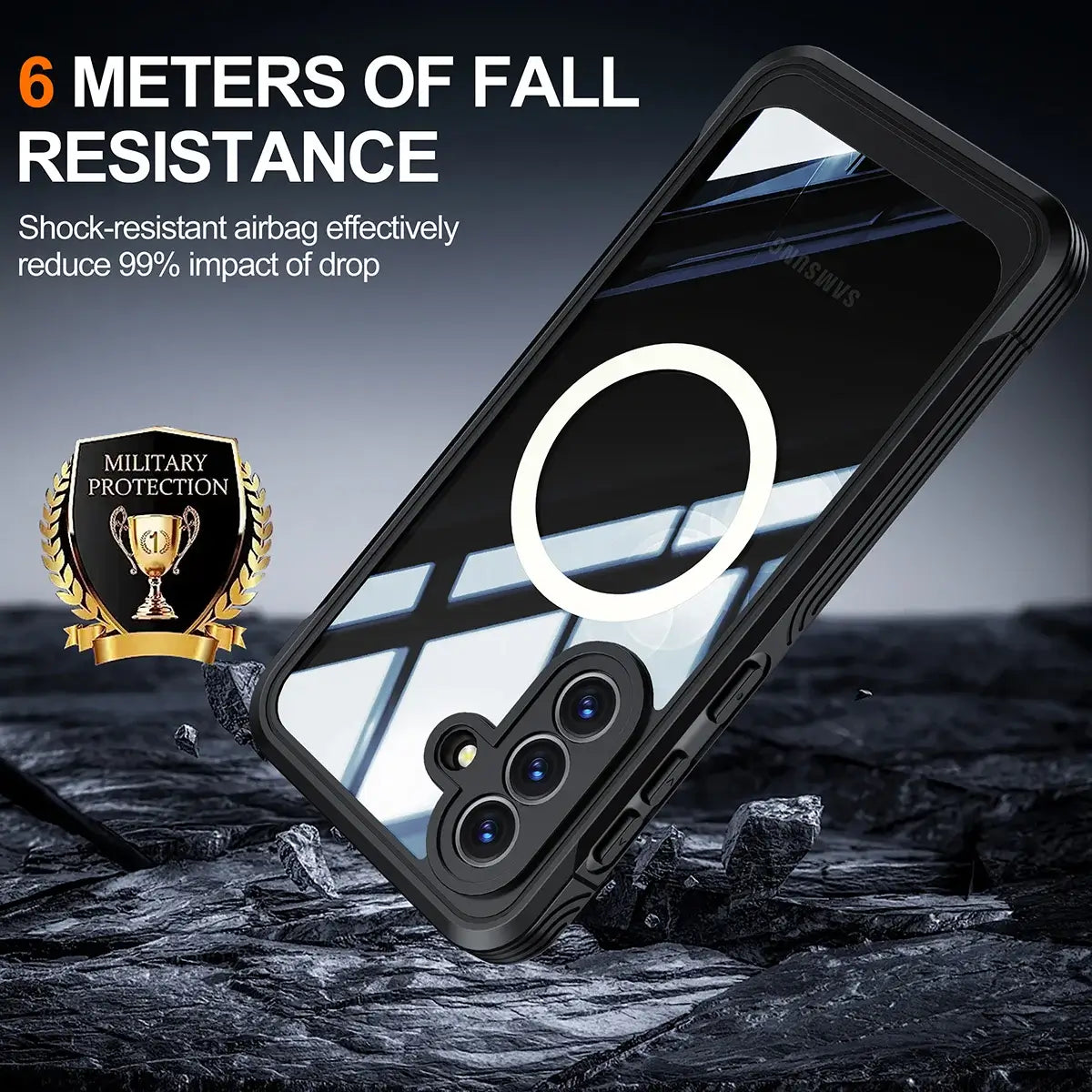 Buy Full-Body Rugged Shield for Samsung A Series: 360° Magnetic Case with Built-in 9H+ Screen Protector - SILO at Caseles-Samsung Galaxy A57 5G, Black