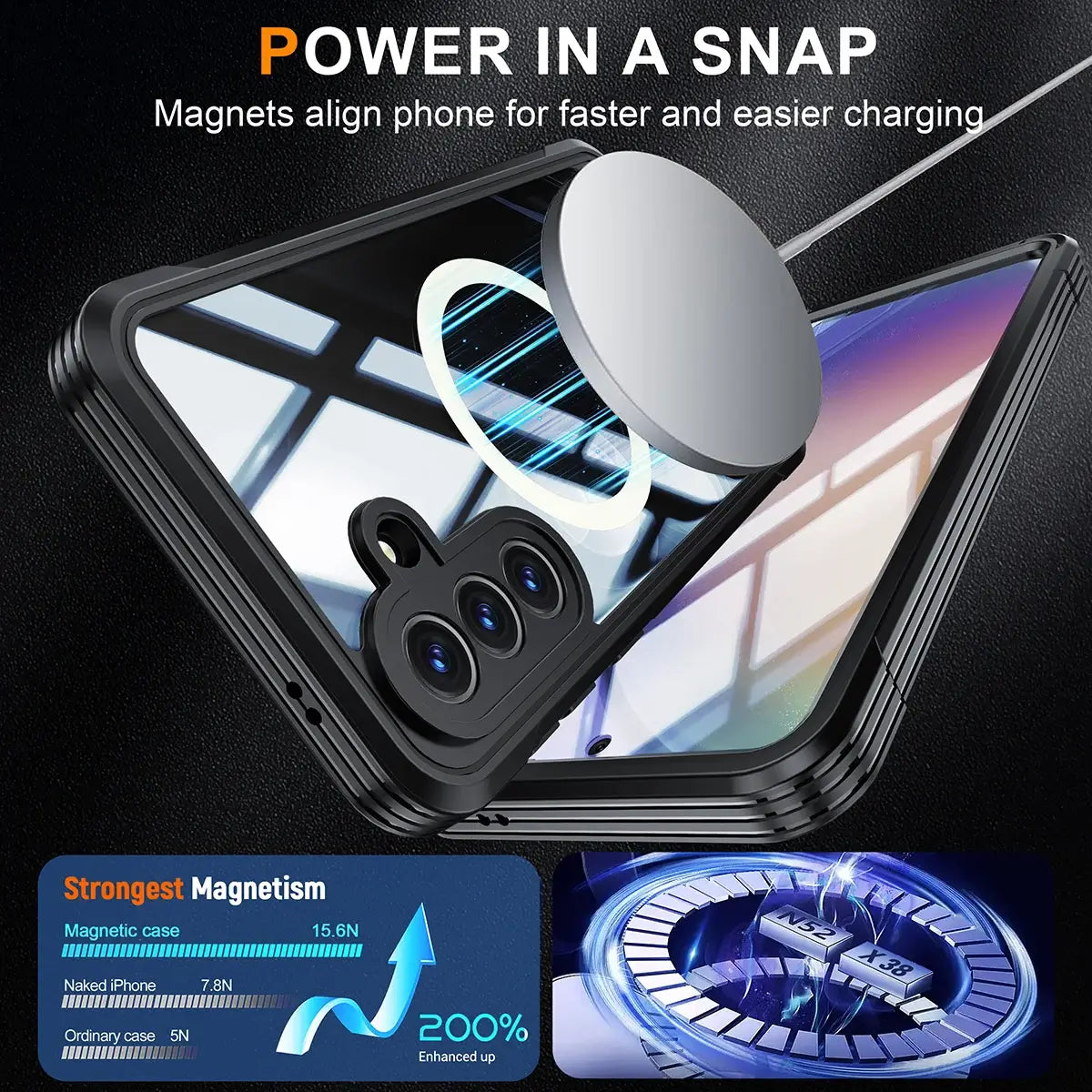 Buy Full-Body Rugged Shield for Samsung A Series: 360° Magnetic Case with Built-in 9H+ Screen Protector - SILO at Caseles-Samsung Galaxy A57 5G, Black