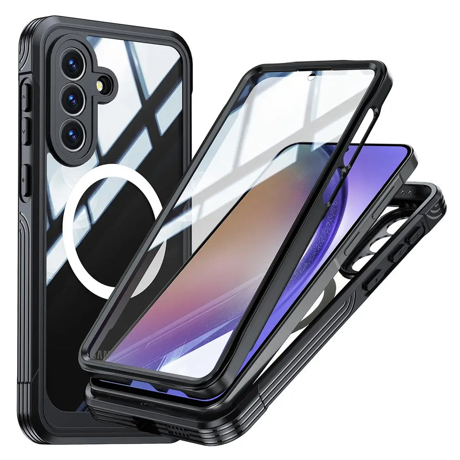Buy Full-Body Rugged Shield for Samsung A Series: 360° Magnetic Case with Built-in 9H+ Screen Protector - SILO at Caseles-Samsung Galaxy A57 5G, Black
