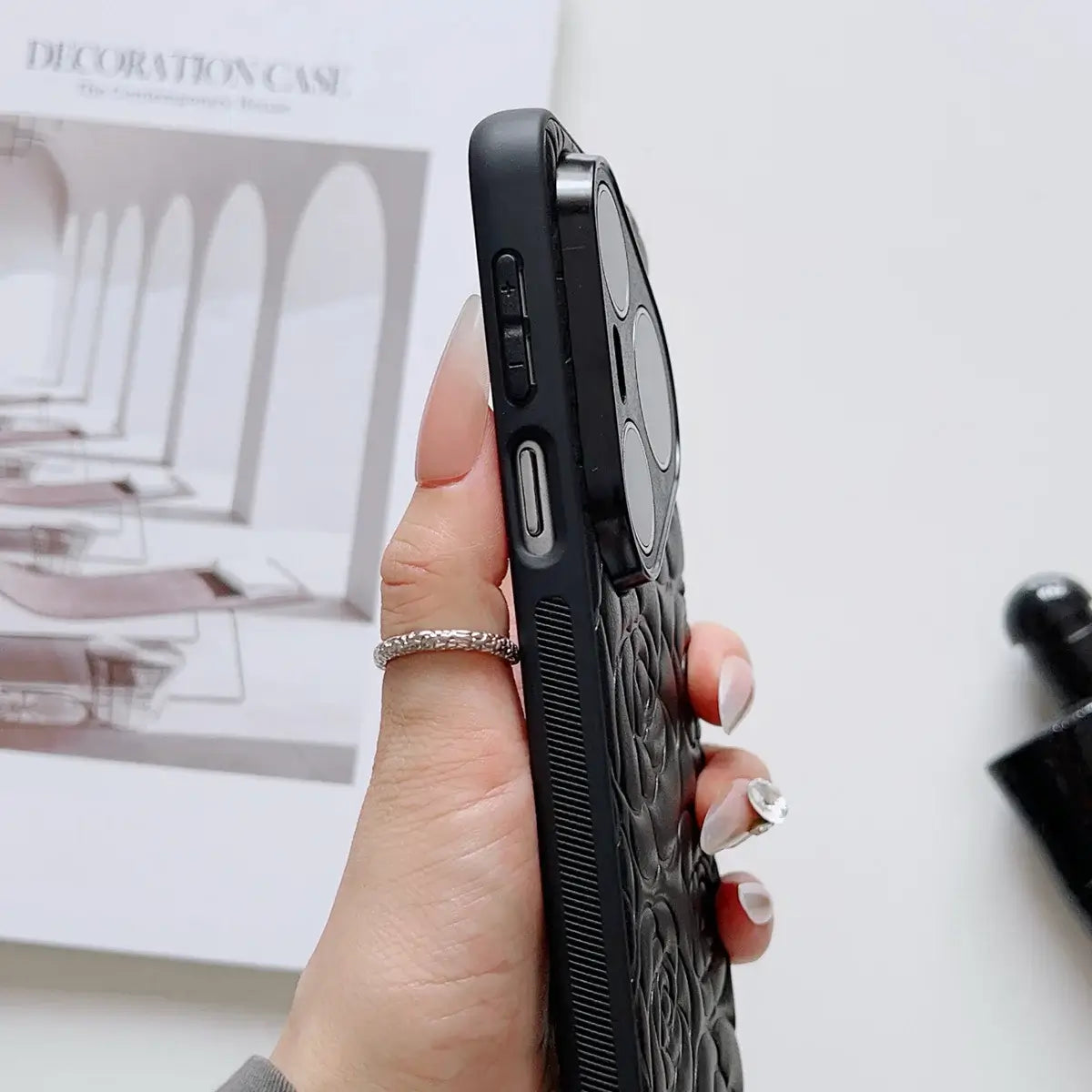 Buy Camellia Quilted Case with 1.2m Crossbody Strap, Universal Single & Dual Hole Attachment, Shockproof Fashion Cover - SIRAN at Caseles-Samsung Galaxy S25 Ultra, Quilting