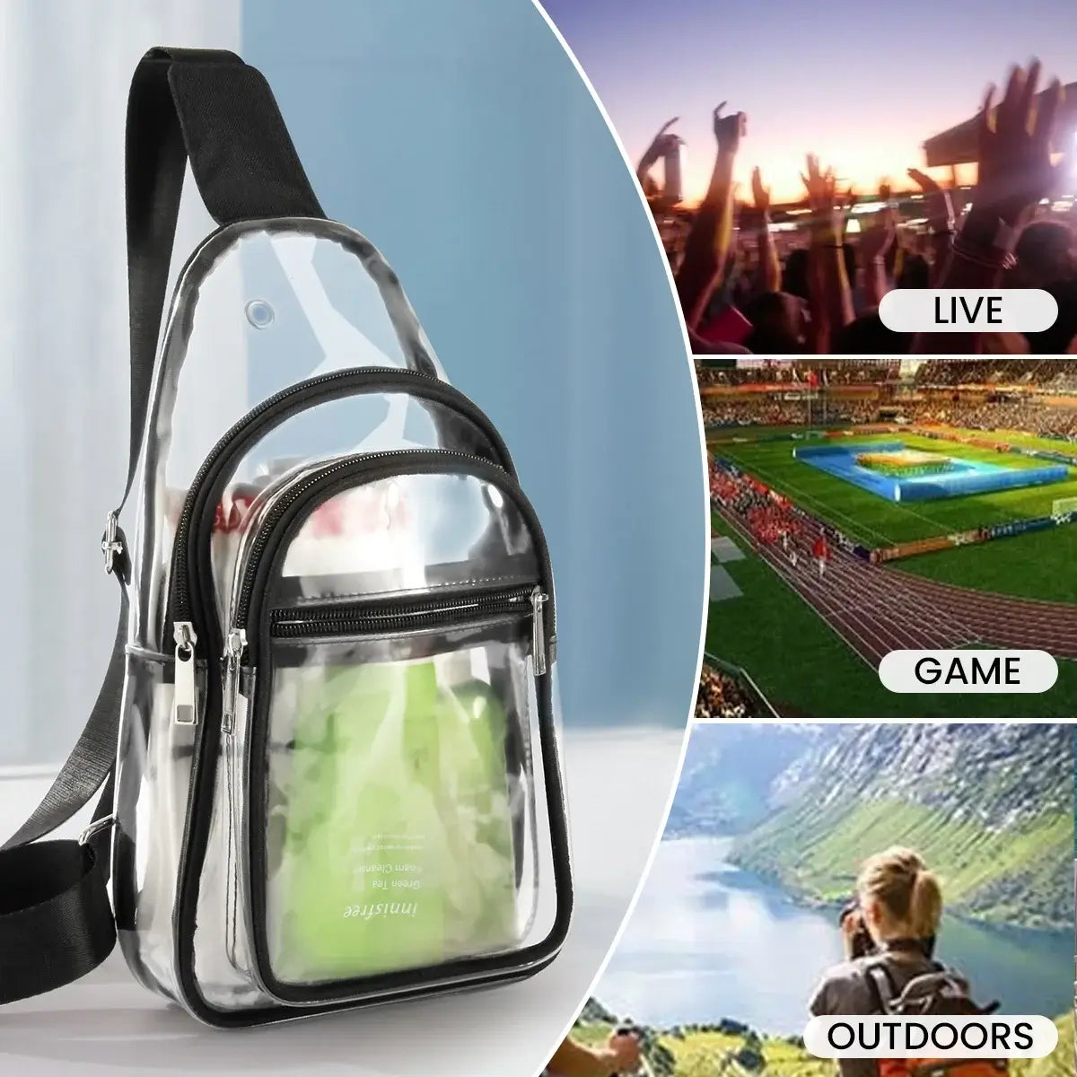 Buy Stadium Approved Transparent Crossbody Bag: Hands-Free Comfort for Concerts, Games & Outdoor Events - STADIUM-READY CLEAR SLING at Caseles-, 