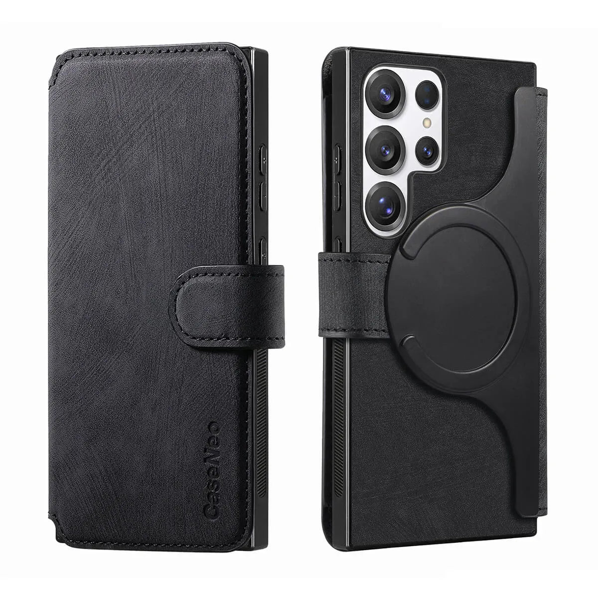 Buy Retro Magnetic Wallet Case, Support Magsafe, Detachable 2in1 Folio Flip Cover, with Card Slots - Stanley at Caseles-Samsung Galaxy A55 5G, Black