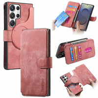 Buy Retro Magnetic Wallet Case, Support Magsafe, Detachable 2in1 Folio Flip Cover, with Card Slots - Stanley at Caseles-Samsung Galaxy A55 5G, Pink