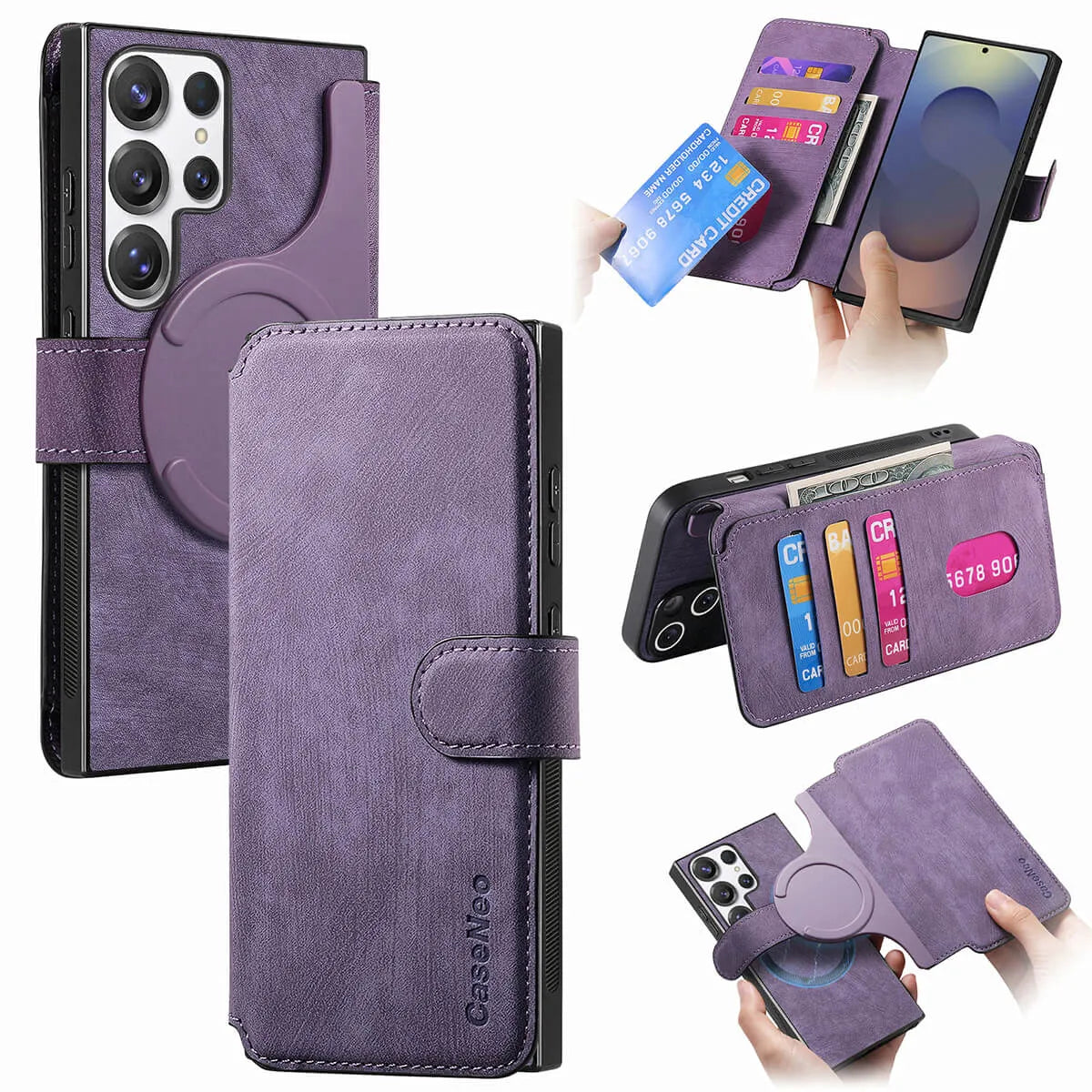 Buy Retro Magnetic Wallet Case, Support Magsafe, Detachable 2in1 Folio Flip Cover, with Card Slots - Stanley at Caseles-Samsung Galaxy A55 5G, Purple