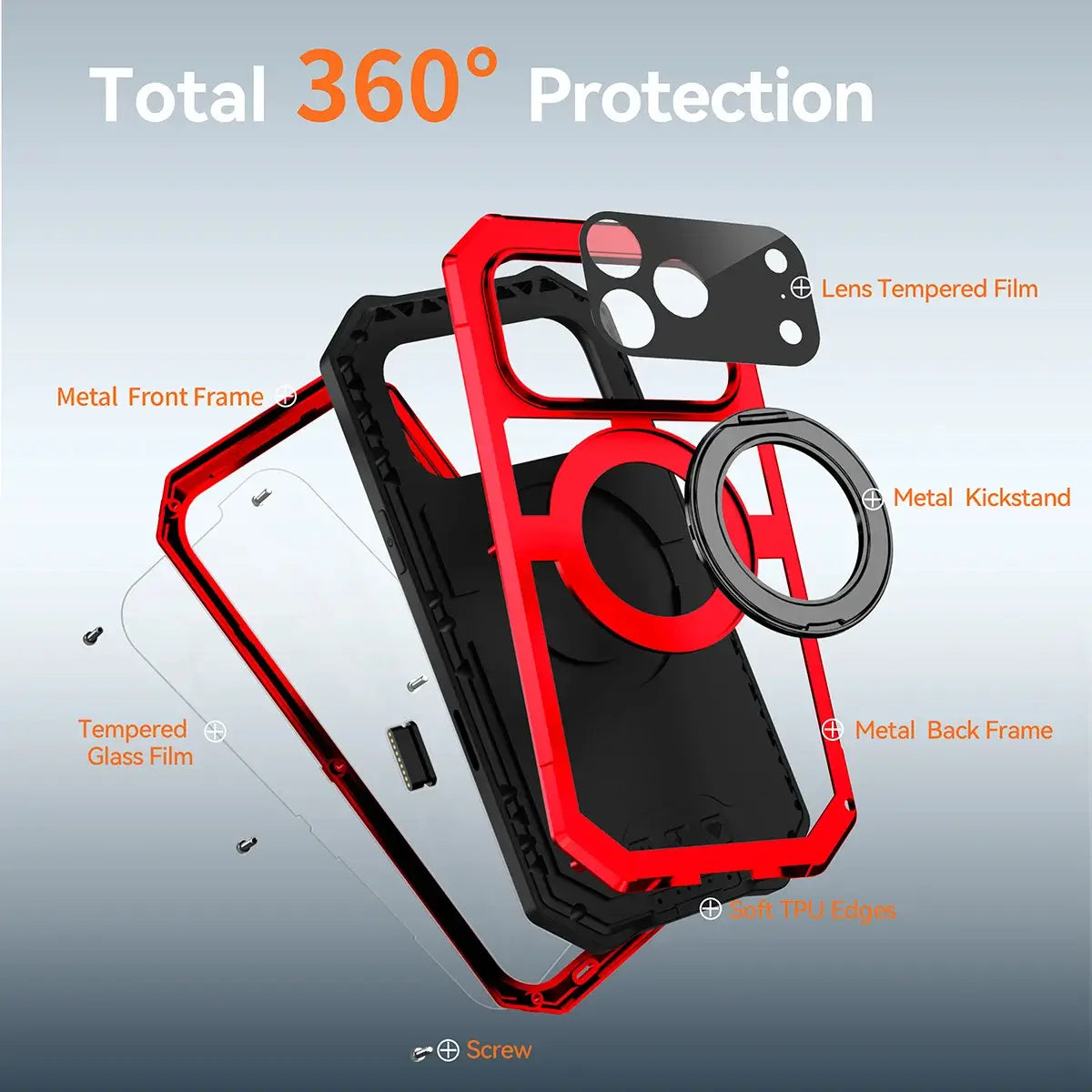 Buy 360° Rotatable Magnetic Stand Case | Full-Body Protection, Lens Guard & Wireless Charging Support - Stark at Caseles-iPhone 17 Pro Max, Orange