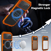 Buy 360° Rotatable Magnetic Stand Case | Full-Body Protection, Lens Guard & Wireless Charging Support - Stark at Caseles-iPhone 17 Pro Max, Orange