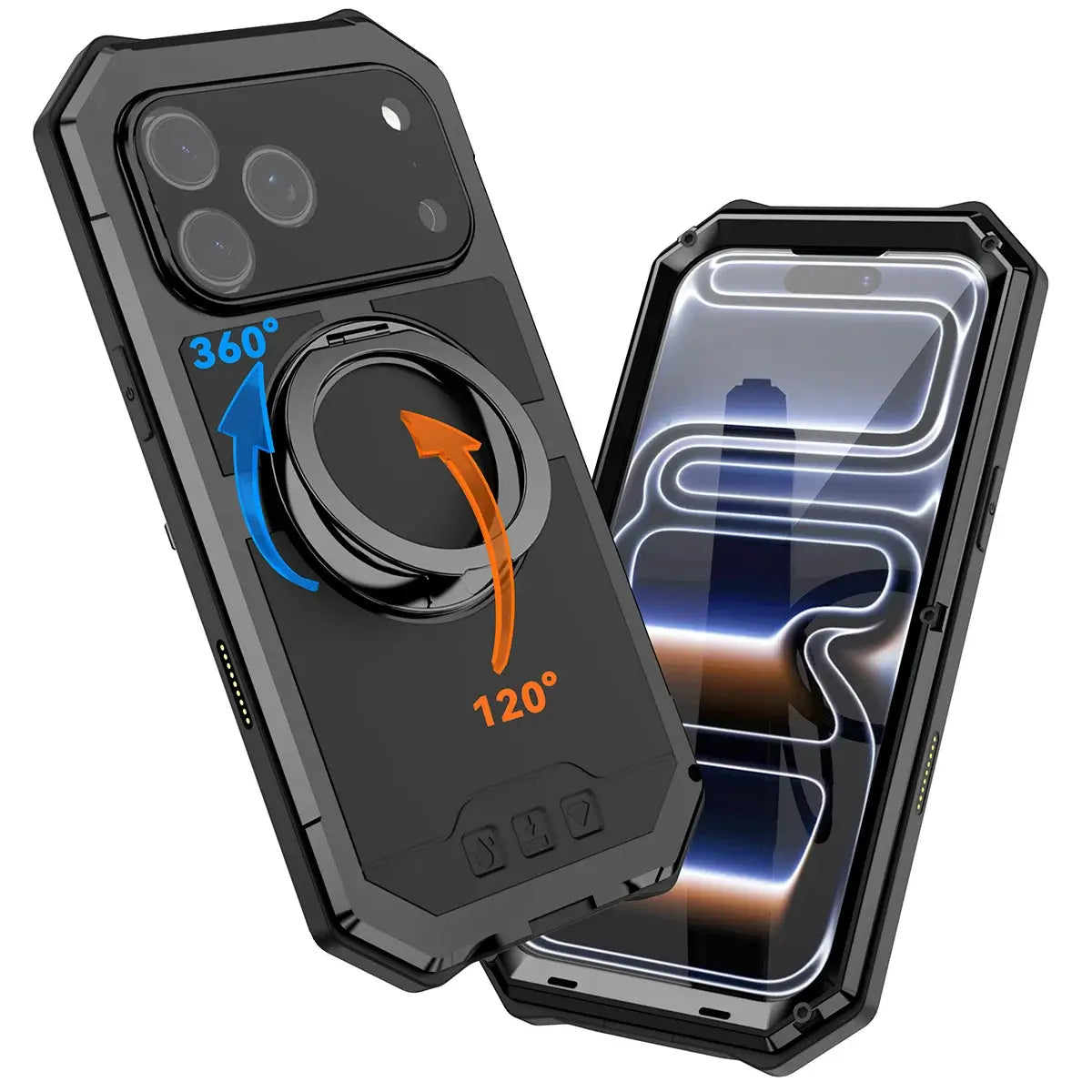 Buy 360° Rotatable Magnetic Stand Case | Full-Body Protection, Lens Guard & Wireless Charging Support - Stark at Caseles-iPhone 17 Pro Max, Orange