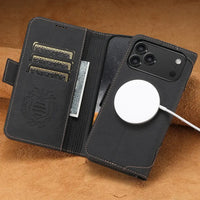 Buy Premium Magnetic Leather Wallet Case for iPhone, RFID Blocking Card Holder & Kickstand, Magsafe Compatible Slim Flip Cover - SUTTON at Caseles-iPhone 17 Pro Max, Brown