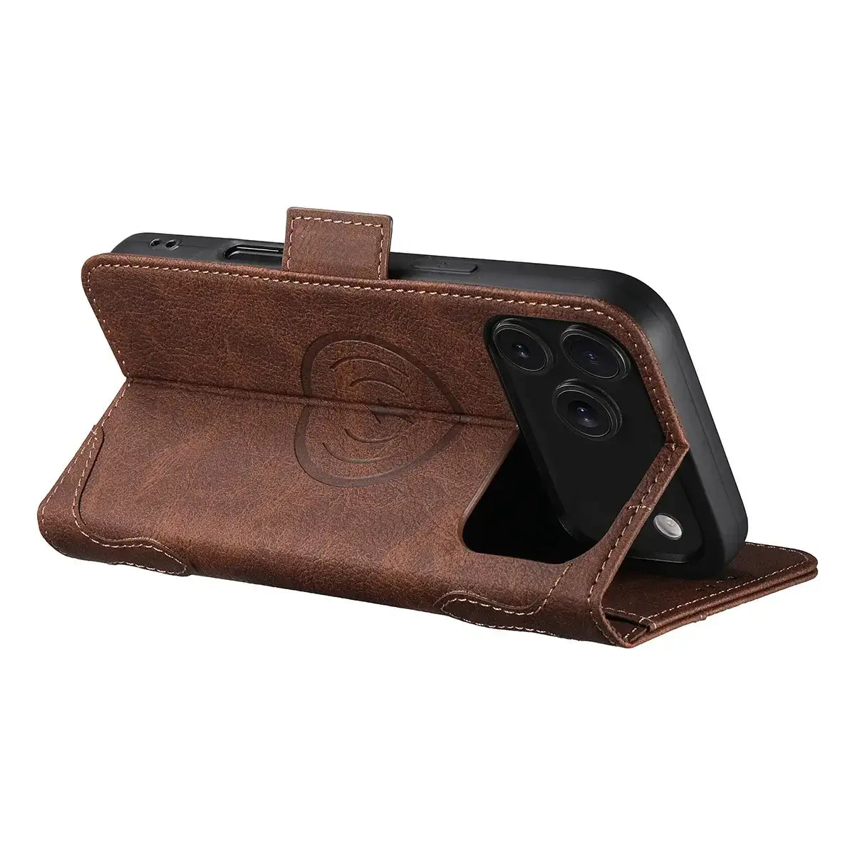 Buy Premium Magnetic Leather Wallet Case for iPhone, RFID Blocking Card Holder & Kickstand, Magsafe Compatible Slim Flip Cover - SUTTON at Caseles-iPhone 17 Pro Max, Brown