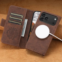 Buy Premium Magnetic Leather Wallet Case for iPhone, RFID Blocking Card Holder & Kickstand, Magsafe Compatible Slim Flip Cover - SUTTON at Caseles-iPhone 17 Pro Max, Brown