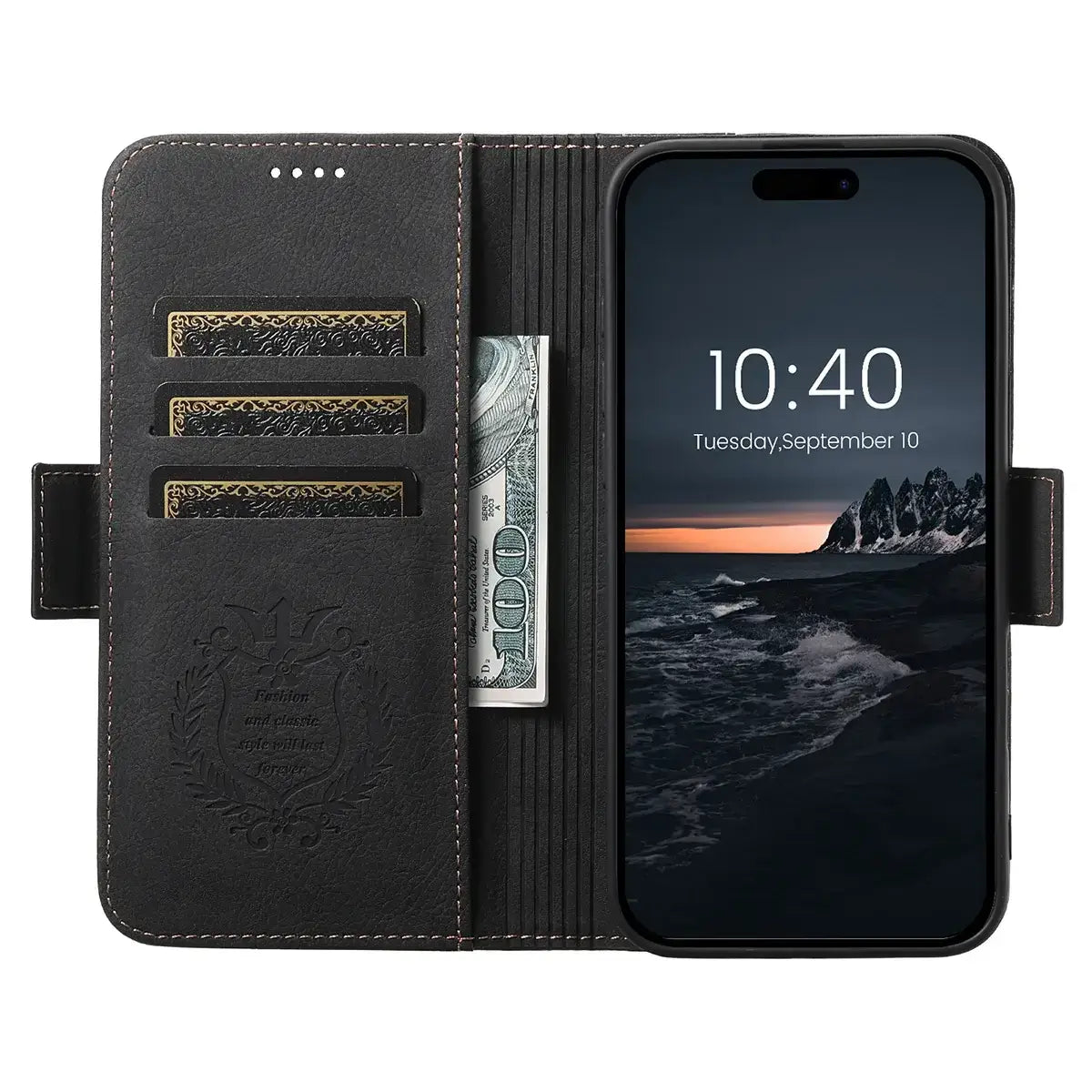 Buy Premium Magnetic Leather Wallet Case for iPhone, RFID Blocking Card Holder & Kickstand, Magsafe Compatible Slim Flip Cover - SUTTON at Caseles-iPhone 17 Pro Max, Brown