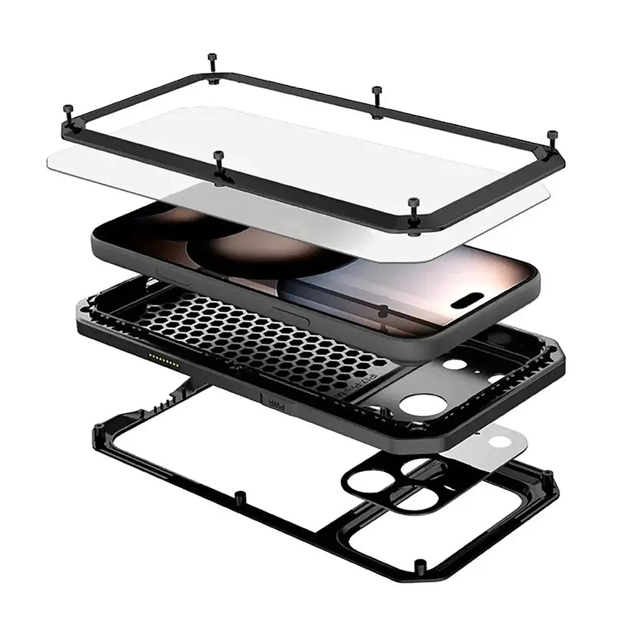 Buy Classic Full Body Metal Armor Phone Case, with Screen Protector, Heavy Duty Defender Shockproof Case - TADDEO at Caseles-iPhone 17 Pro Max, Taddeo-Black