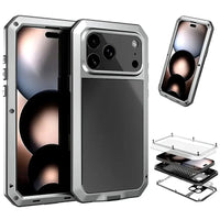 Buy Classic Full Body Metal Armor Phone Case, with Screen Protector, Heavy Duty Defender Shockproof Case - TADDEO at Caseles-iPhone 17 Pro Max, Taddeo-Silver
