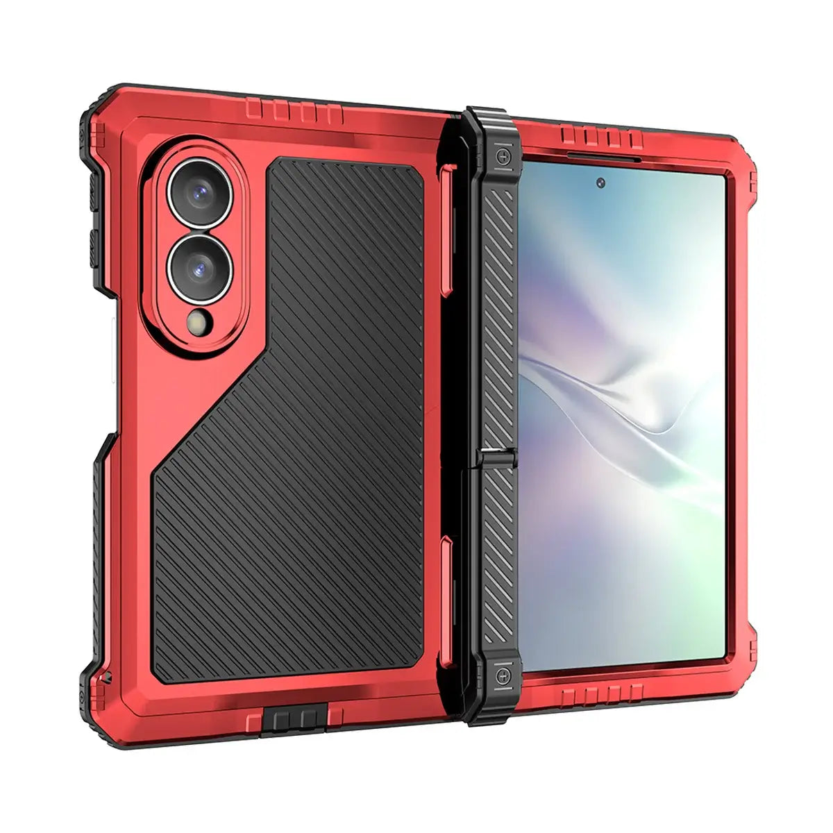 Buy Classic Full Body Metal Armor Phone Case, with Screen Protector, Heavy Duty Defender Shockproof Case - TANK at Caseles-Samsung Galaxy Z Fold 8, Taddeo-Red