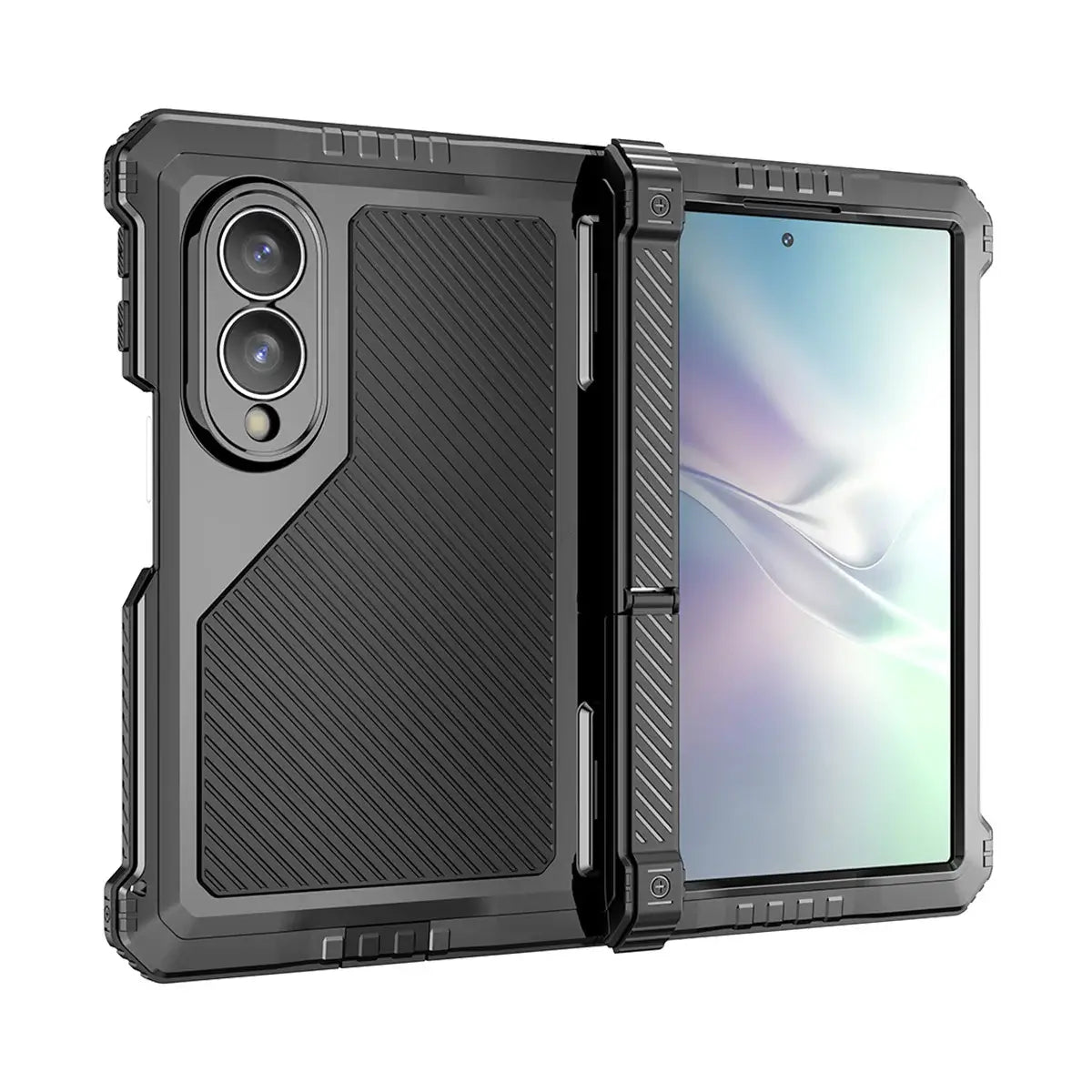 Buy Classic Full Body Metal Armor Phone Case, with Screen Protector, Heavy Duty Defender Shockproof Case - TANK at Caseles-Samsung Galaxy Z Fold 8, Taddeo-Black