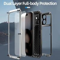 Buy Classic Full Body Metal Armor Phone Case, with Screen Protector, Heavy Duty Defender Shockproof Case - TANKER at Caseles-iPhone 17 Pro Max, Black