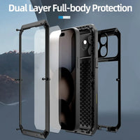 Buy Classic Full Body Metal Armor Phone Case, with Screen Protector, Heavy Duty Defender Shockproof Case - TANKER at Caseles-iPhone 17 Pro Max, Black