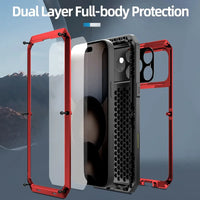 Buy Classic Full Body Metal Armor Phone Case, with Screen Protector, Heavy Duty Defender Shockproof Case - TANKER at Caseles-iPhone 17 Pro Max, Black