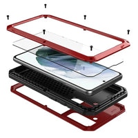 Buy Classic Full Body Metal Armor Phone Case, with Screen Protector, Heavy Duty Defender Shockproof Case - Theo at Caseles-Samsung Galaxy S25 Ultra, Red