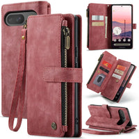 Buy Zipper Flip Folio Wallet Phone Case, Premium Leather Cover with Card Slots Cash Pocket Magnetic Closure and Kickstand,Devy at Caseles-Google Pixel 9 Pro XL, Red