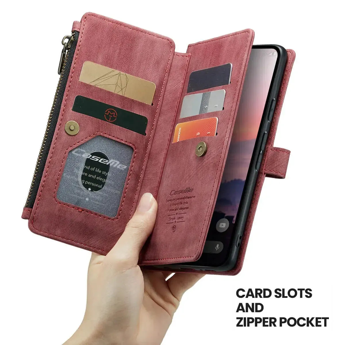 Buy Zipper Flip Folio Wallet Phone Case, Premium Leather Cover with Card Slots Cash Pocket Magnetic Closure and Kickstand,Devy at Caseles-Google Pixel 9 Pro XL, Brown
