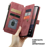 Buy Zipper Flip Folio Wallet Phone Case, Premium Leather Cover with Card Slots Cash Pocket Magnetic Closure and Kickstand,Devy at Caseles-Google Pixel 9 Pro XL, Brown