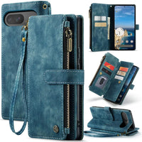 Buy Zipper Flip Folio Wallet Phone Case, Premium Leather Cover with Card Slots Cash Pocket Magnetic Closure and Kickstand,Devy at Caseles-Google Pixel 9 Pro XL, Blue
