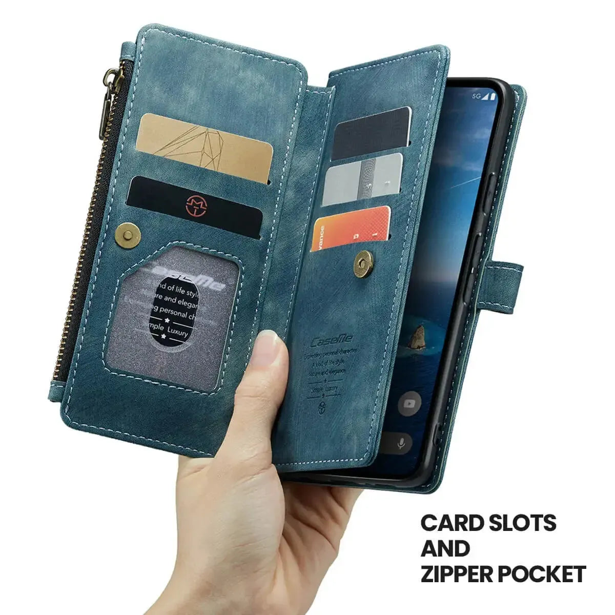 Buy Zipper Flip Folio Wallet Phone Case, Premium Leather Cover with Card Slots Cash Pocket Magnetic Closure and Kickstand,Devy at Caseles-Google Pixel 9 Pro XL, Brown