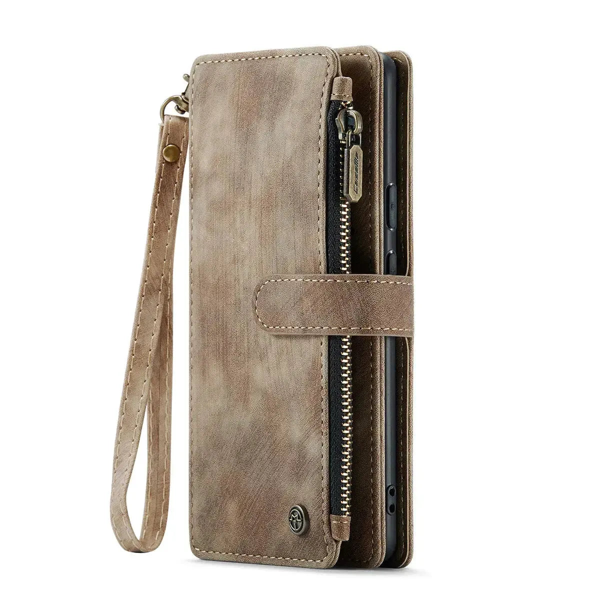 Buy Zipper Flip Folio Wallet Phone Case, Premium Leather Cover with Card Slots Cash Pocket Magnetic Closure and Kickstand,Devy at Caseles-Google Pixel 9 Pro XL, Brown