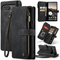 Buy Zipper Flip Folio Wallet Phone Case, Premium Leather Cover with Card Slots Cash Pocket Magnetic Closure and Kickstand,Devy at Caseles-Google Pixel 9 Pro XL, Black