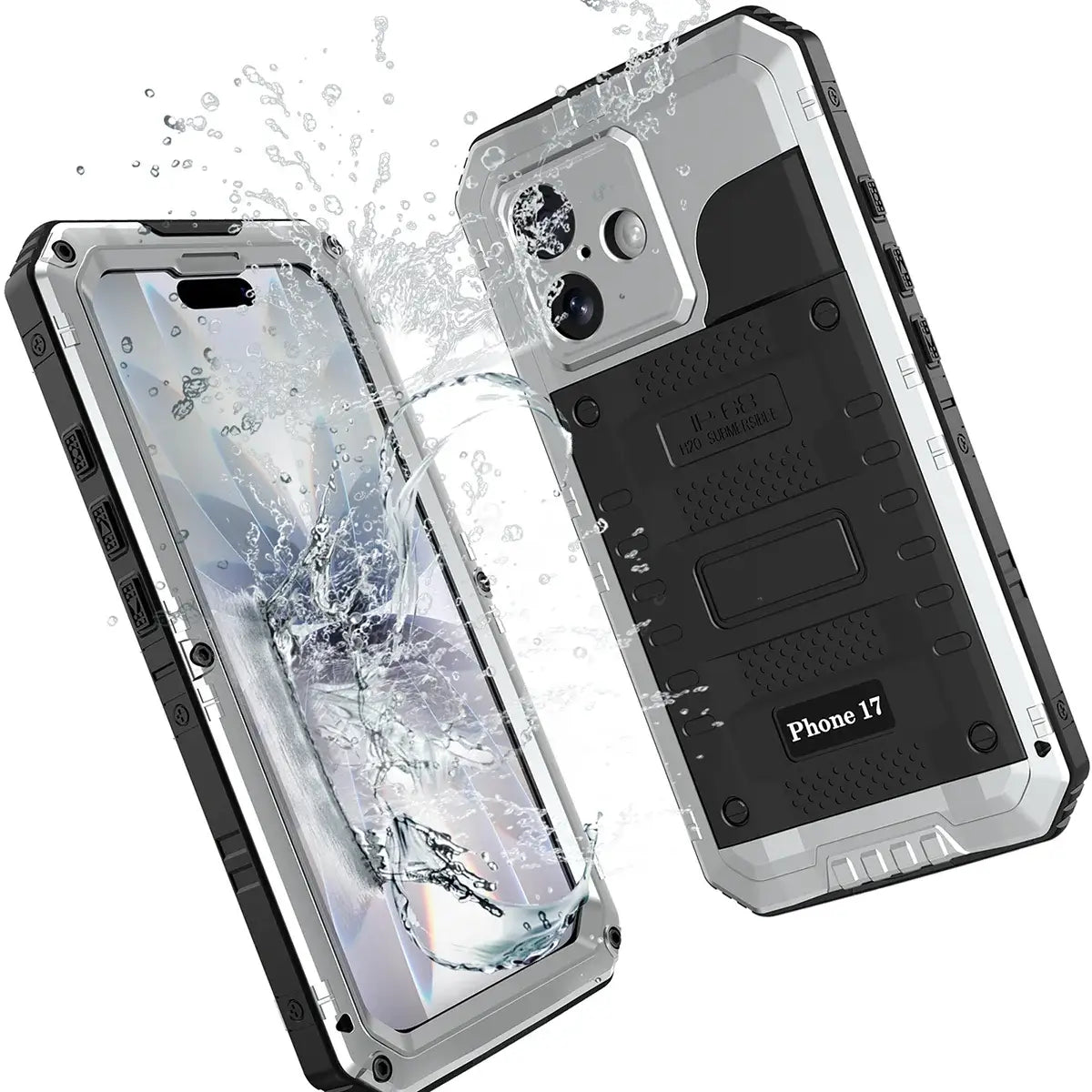 Buy Metal Waterproof Phone Case, with Built in Screen Protector, FullBody Protective Shockproof Heavy Duty Rugged Defender Cover - TIVON at Caseles-iPhone 17 Pro Max, Tivon-Black