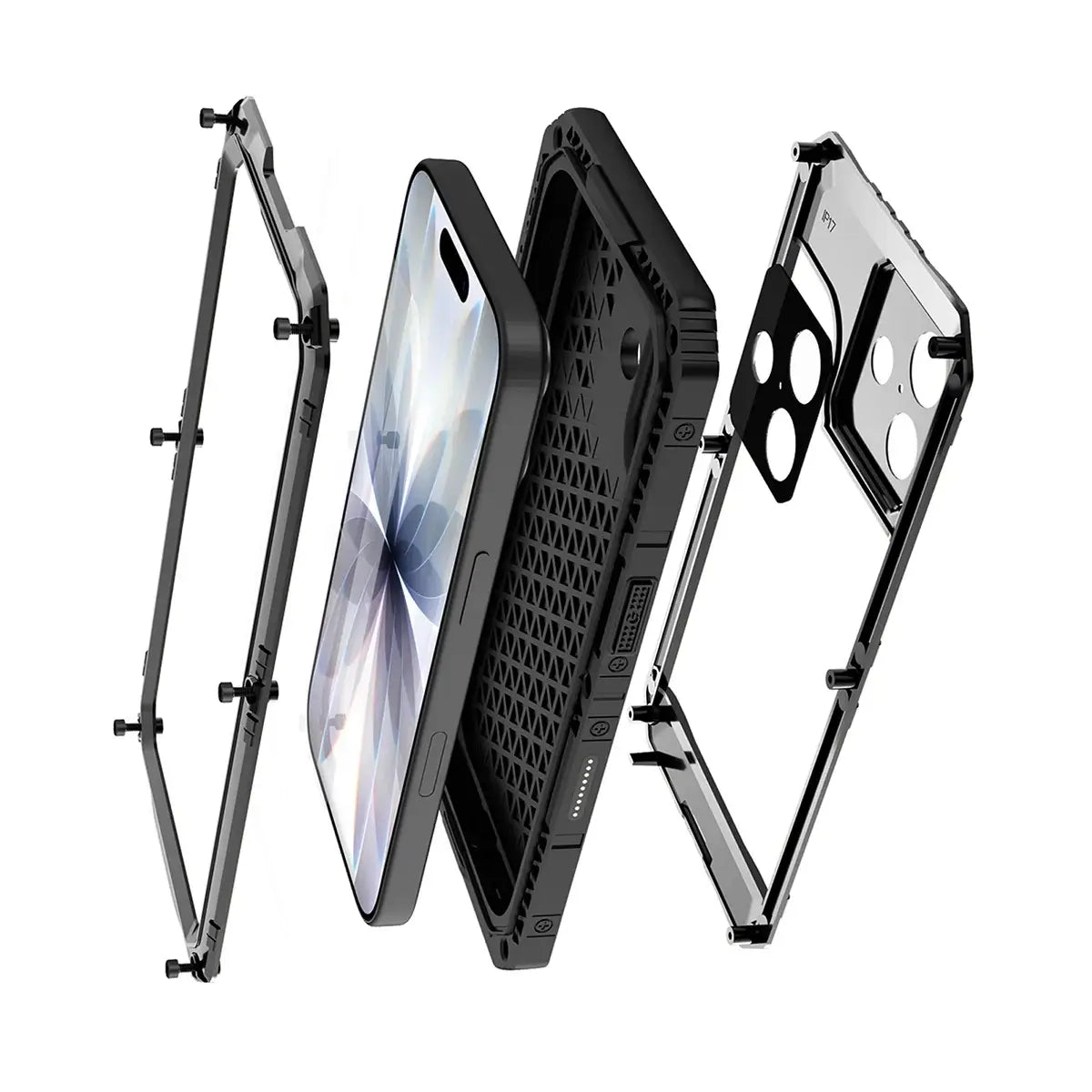 Buy Metal Waterproof Phone Case, with Built in Screen Protector, FullBody Protective Shockproof Heavy Duty Rugged Defender Cover - TIVON at Caseles-iPhone 17 Pro Max, Tivon-Black