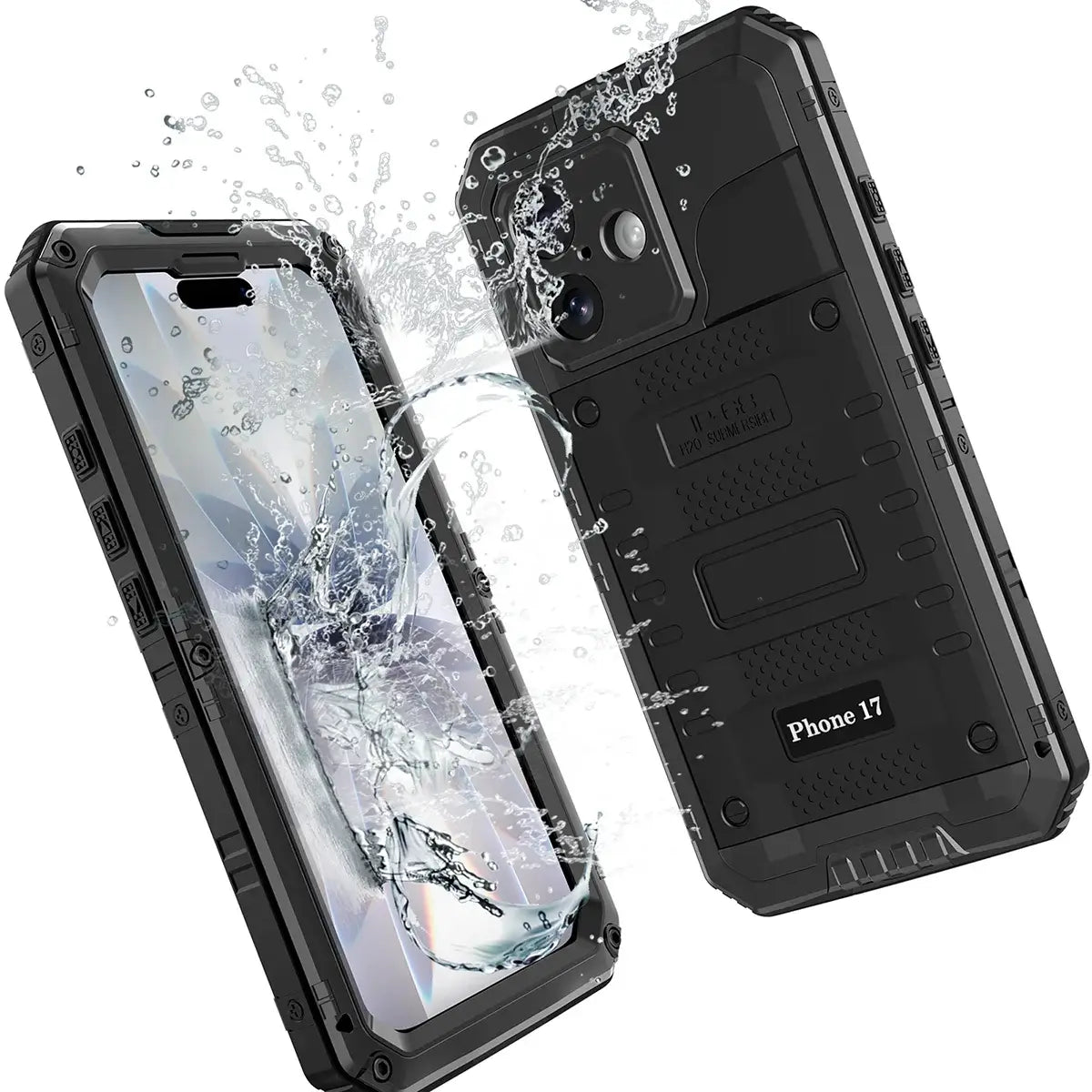 Buy Metal Waterproof Phone Case, with Built in Screen Protector, FullBody Protective Shockproof Heavy Duty Rugged Defender Cover - TIVON at Caseles-iPhone 17 Pro Max, Tivon-Black