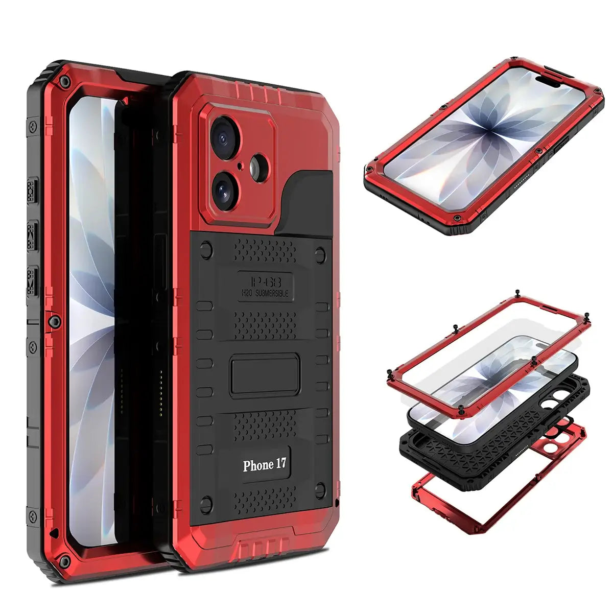 Buy Metal Waterproof Phone Case, with Built in Screen Protector, FullBody Protective Shockproof Heavy Duty Rugged Defender Cover - TIVON at Caseles-iPhone 17 Pro Max, Tivon-Black