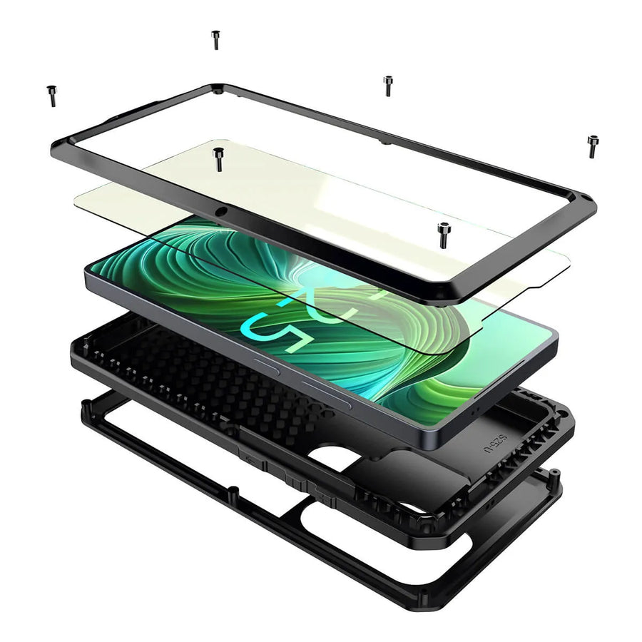 Buy Classic Full Body Metal Armor Phone Case, with Screen Protector, Heavy Duty Defender Shockproof Case - TRAVIS at Caseles-Samsung Galaxy S25 Ultra, Taddeo-Black