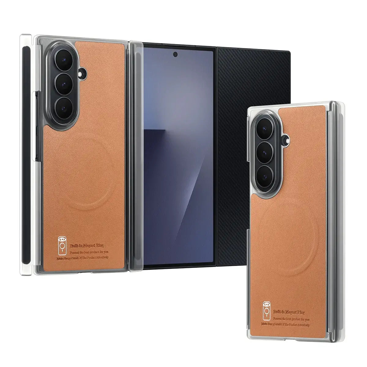Buy Genuine Leather Case for Galaxy Z TriFold, Dual-Hinge Protection & MagSafe Compatible Multi-Angle Stand Cover - Trifold at Caseles-Samsung Galaxy Z TriFold, TriFold-Brown