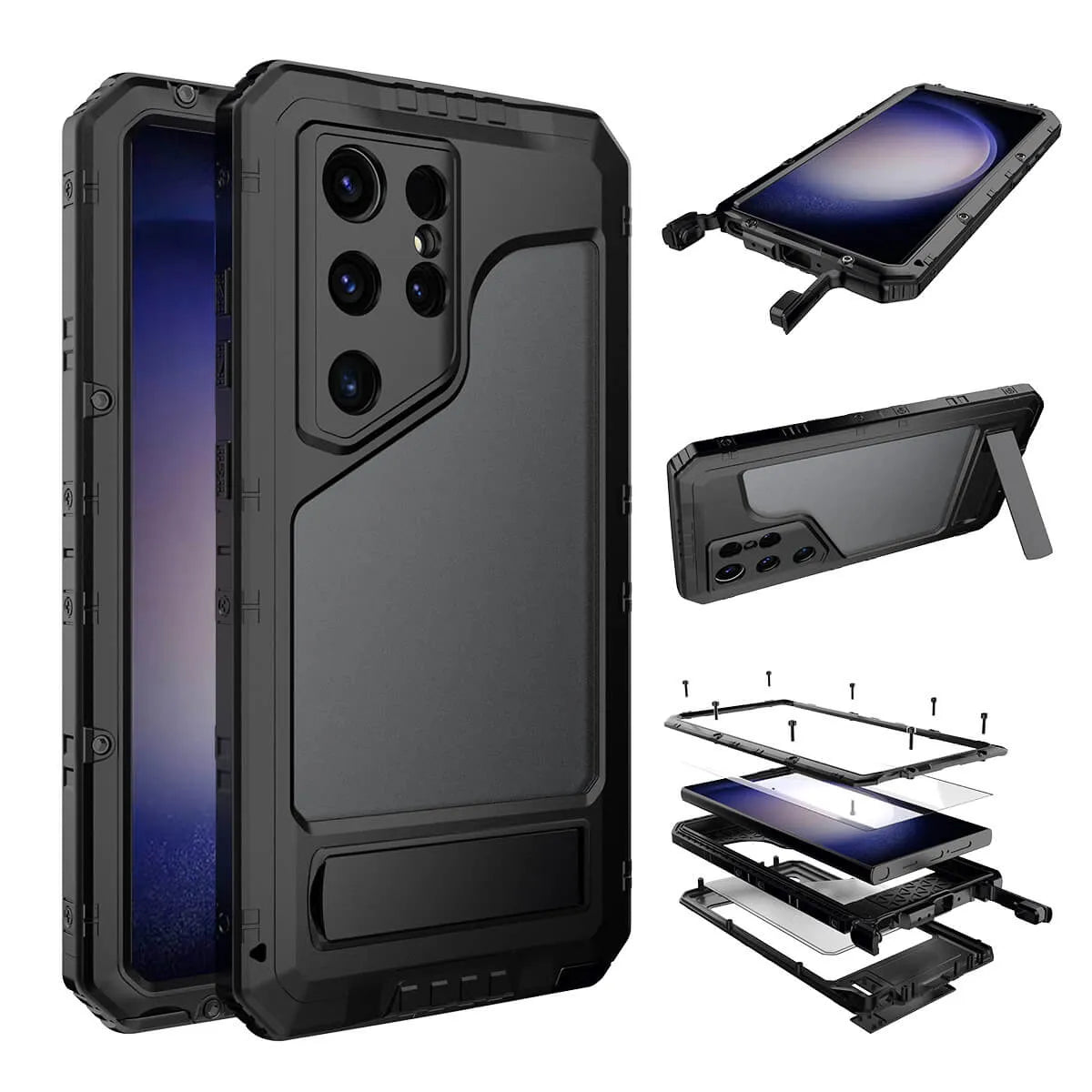 Buy Metal Waterproof Phone Case, with Built in Screen Protector, FullBody Protective Shockproof Heavy Duty Rugged Defender Cover - TYSON at Caseles-Samsung Galaxy S25 Ultra, Black