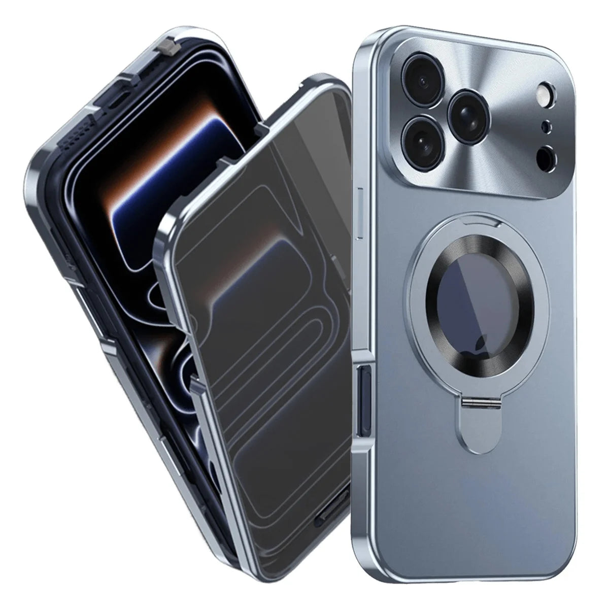 Buy Caseles Anti-Spy Metal Armor for iPhone: 360° Rotating Stand, 9H Privacy Glass & MagSafe Shield - VADEN at Caseles-iPhone 17 Pro Max, Blue